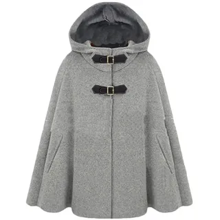 PengGengA Damen Faux Wollmantel Poncho Cape Peacoat Mantel-Mit Kapuze Hübschen Mantels des Straßenart Hübschen Mäntel Jacke Grau L - L