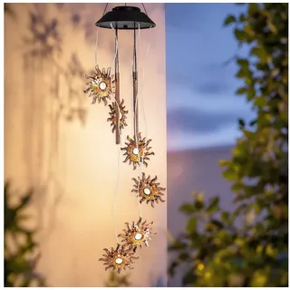 Spetebo Windspiel LED Solar Lichtspiel mit 4 Metall Klangstäben - 75 cm (Anzahl, 1 St., Stück), Haken zum Aufhängen schwarz