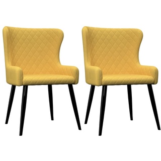 vidaXL Esszimmerstühle 2 STK., Esszimmerstuhl mit Armlehnen, Essstuhl Küchenstuhl Metallbeine, Stuhl Sessel für Esszimmer Küche, Gelb Stoff