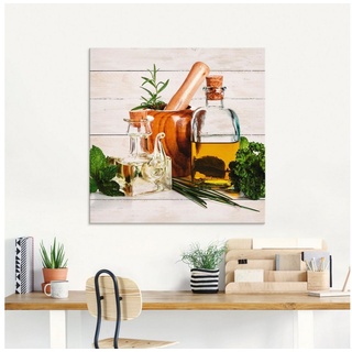 Artland Glasbild Olivenöl und Kräuter - Küche, Arrangements (1 St), in verschiedenen Größen weiß 50 cm x 50 cm