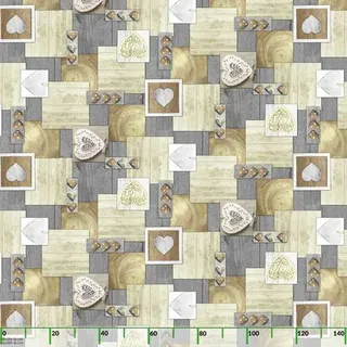 ANRO Tischdecke Holzherz Beige 180 x 140 cm oval Schnittkante Wachstuch Holzpatchwork