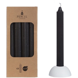 NaDeco Pencil-Kerzen, gerippt, im Set mit 4 Stück, Höhe 24cm, in vielen Farben erhältlich | Stabkerzen | Spitzkerze | Durchgefärbte Kerzen | Taper Candle | Vintage Kerzen, Farbe:Schwarz