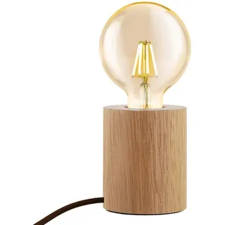 Chao Zan Holz-Tischleuchte rund,Retro Industrial Tischlampe,Modern, Nachttischlampe aus Holz,Lampe mit Schalter, E27 Verwendet in Schlafzimmer,Wohnzimmer,Studio,Café, Bar.(ohne Leuchtmittel)
