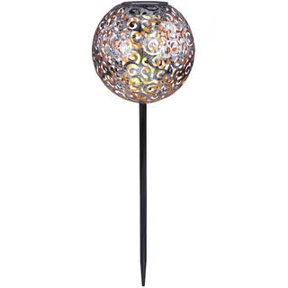 Solarleuchte Solarkugel für Außen silberfarben Stecklampe Garten orientalische Kugel, mit Lichteffekt und Erdspieß, 1x LED 3000 Kelvin, DxH 18,5x54 cm