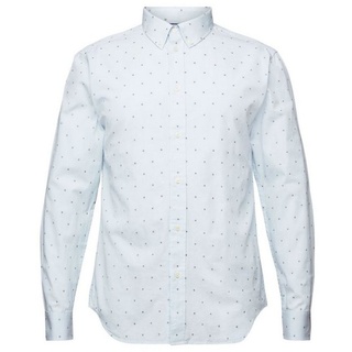 Esprit Langarmhemd Schmal geschnittenes Baumwollhemd mit Stickerei blau
