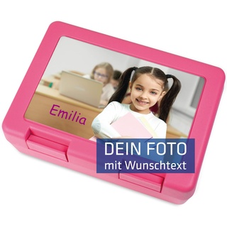 Brotzeitbox rosa - 185 x 128mm - individuell mit Foto Bild & Text bedruckt - personalisiert - Brotbüchse für Schule, Kita, Picknick, Kindergarten - Brotdose für die Kinder - Vesperbox Lunchox