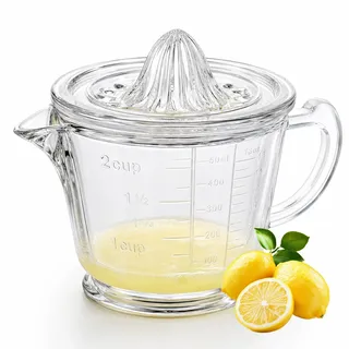 Zitronen- und Limettenpresse Manuell aus Glas, Orangenpresse mit Auffangbehälter, Manuelle Saftpresse Für Zitronen, Geeignet für Zitrone, Limette, Orange, Grapefruit