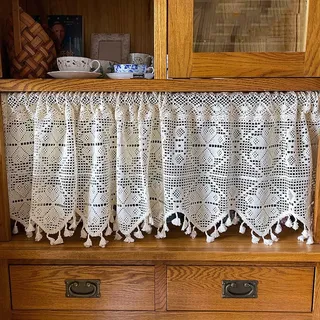 Lsimeru Häkelgardinen Scheibengardinen Landhausstil Gehäkelt 55cm Glücksklee Bistrogardine Vintage Shabby Chic Küchegardine Kurzstores Gardinen Küche Gewebt Türvorhang Kurzvorhang,115x55cm