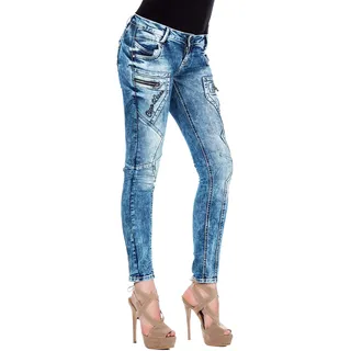 Cipo & Baxx Damen Jeans Hose Regular Fit Casual Basic Denim Ziernähte Pants WD322 Blue W30 L34 - 30W / 34L