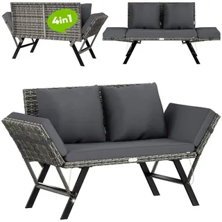 CASARIA Gartenbank Liegefunktion Auflage Kissen verstellbare Armlehnen Wetterfest draußen Garten Terrasse Balkon Sofa Couch Liege