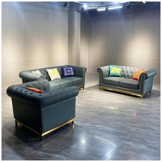 JVmoebel Sofa Moderne Blaue Chesterfield Couch Sofa Set Luxus Garnitur 3+2+1, Made in Europe blau