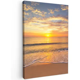onlywow LEINWANDBILD Strand | Sonnenuntergang Meer Wanddeko Schlafzimmer 60x90 cm