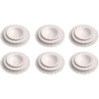 Elegant 18-Piece Dinner Set, 100% Porcelain, White | Includes 6 Service Plates (25 cm), 6 Plates (19 cm), 6 Bowls (14 cm) | Microwave & Dishwasher Safe