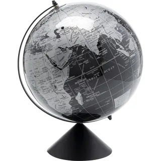 Kare Design Deko Objekt Globe Top, Schwarz/Grau, Deko Objekt, Globus, Edelstahlgestell, handgearbeitet, Durchmesser 30cm, 40x30x30 cm (H/B/T)