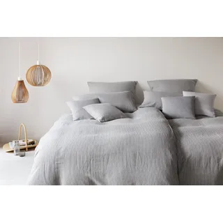 ELEGANTE Cozy Gestreift Hellgrau 135 x 200 cm + 80 x 80 cm