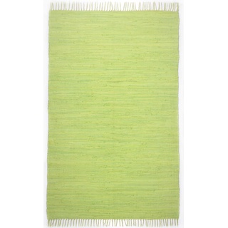 THEKO | Dhurry Teppich aus 100% Baumwolle Flachgewebe Teppich Happy Cotton | handgewebt | Farbe: Grün | 40x60 cm