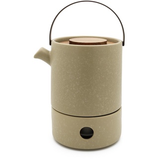 Bredemeijer große Steingut Teekanne 1.2 Liter beige - 2-teiliges Kannen-Set aus Keramik mit Teewärmer für 1 Teelicht & Tee-Filter