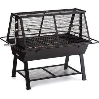 Blumfeldt 2-in-1 Rotisserie Grill, Manueller Grill mit Drehspieß, Großer Spießgrill für Hähnchen & Spanferkel, Grill mit Funkenschutz, Spieß ... - Schwarz
