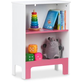 Relaxdays Kinderregal, 2 Fächer, HxBxT: 66x48x24 cm, für Bücher & Spielsachen, Spielzeugregal Kinderzimmer, weiß/rosa