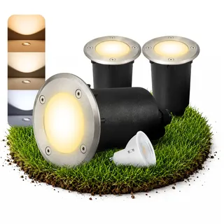 SSC-LUXon Bodeneinbaustrahler 3x rund IP67 GU10 3W 3 Lichtfarben befahrbar