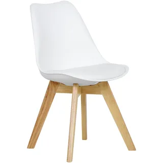 WOLTU Esszimmerstuhl, Skandinavischer Küchenstuhl | mit Massivholz Beinen, Retro Design, Sitzfläche aus Kunstleder, bis 150 kg belastbar, für Wohnzimmer Küche Esszimmer, Weiß
