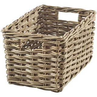 Kobolo Rattankorb eckig Kubu Grey, Gr. S, 44x30x25 cm, geflochtener Regalkorb mit Griffen, vielseitig & dekorativ für Ordnung in Flur und Eingansbereich