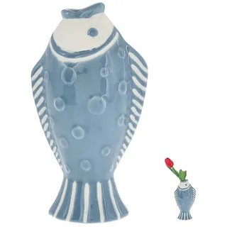 CEPEWA Dekovase Vase Fisch 'Blütenfisch' 7,5x19x10cm Steingut blau Dekovase Fischform blau 19 cm