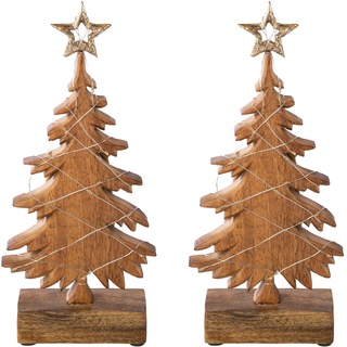 Weihnachtsbaum Lumen Auf Holz Mit Led  14X5x26cm  2Er-Set  Gold