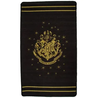 Harry Potter Teppich - Hogwarts-Wappen in Gold auf Schwarz - Fußmatte Vorleger - HP Fanartikel Dekoration - Geschenke für Herren Damen Erwachsene Kinder Jungen Mädchen Fans