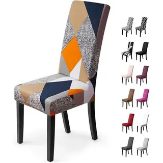 4-teiliges Esszimmerstuhl-set, Universelle Stretch-stuhlhussen, Leicht Zu Reinigen, Stuhlhussen Für Zuhause, Hotel Und Restaurant (4 Stück, Orangefarbenes Geometrisches Muster) - H