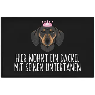 Trendation - Dackel Fußmatte Hier Wohnt EIN Dackel Mit Seinen Untertanen Fussmatte Dackel-Besitzer Geschenk
