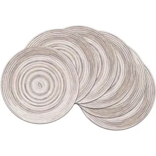 Famanu Platzsets Set von 6, waschbar, hitzebeständig, rutschfest, geflochten, rund, grau, für Weihnachten, Fest, Küche, 38 x 38 cm