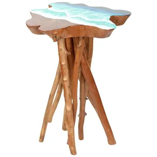 Licht-Erlebnisse Beistelltisch BALI, Baumscheibe B: 45 cm Holz Epoxidharz Meer Design Handarbeit Unikat blau|bunt