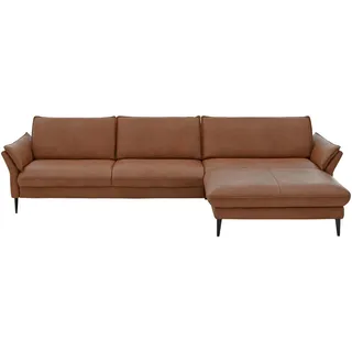 Hukla Ecksofa, Braun, Metall, Echtleder, Longlife-Leder, Semi-Anilinleder, 4-Sitzer, Ottomane rechts, L-Form, 334x172 cm, Goldenes M, erweiterbar, Fußauswahl, Lederauswahl, Stoffauswahl, planbar, Sitzqualitäten, seitenverkehrt erhältlich, Hocker Rücken echt, individuell planbar, Wohnzimmer, Sofas & Couches, Wohnlandschaften, Ecksofas
