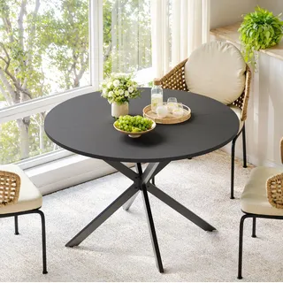 Tisch Rund Aus Spanplatte Schwarz 120 Cm Mit X-gestell Aus Stahl, Für 4-6 Personen
