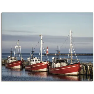 Leinwandbild ARTLAND "Fischerboote und Mole in Warnemünde", rot (farbe bild(er): rot), B:80cm H:60cm, Bilder, Leinwandbild, auf Holzrahmen gespannt