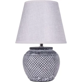 BRUBAKER Tischlampe Nachttischlampe - 30,5 cm - Grau - Keramik Lampenfuß - Leinen Schirm Hellgrau