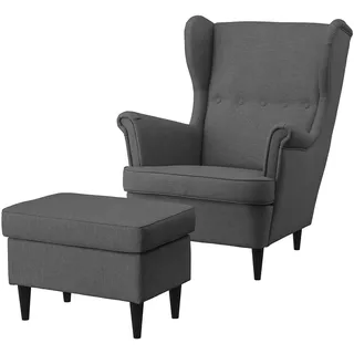 IKEA STRANDMON Ohrensessel mit Hocker Nordvalla dunkelgrau Nordvalla dunkelgrau