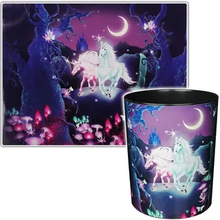 alles-meine.de GmbH 2 TLG. Set Schreibtischunterlage & Papierkorb - Einhorn - Unicorn - Schreibtischset - Unterlage - 50 cm * 39 cm - abwischbar - Mülleimer Abfalleimer - Schre..