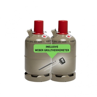 Bluecraft 2X 5 kg Eigentum Propan Gasflasche ungefüllt inklusive Weber Grillthermometer