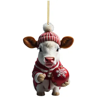 Weihnachtsdeko 2D Weihnachtskuh Anhänger Acryl Kuh Weihnachtsschmuck Lustig Weihnachtskugel Kuh Ornament Fenster Tür Auto Hängende Deko Party Weihnachten Geschenk Christbaumschmuck (A-013, One Size)