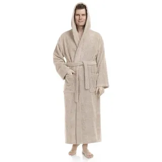 Arus Herrenbademantel Astrom aus Baumwoll-Frottee, Reisebademantel, Saunamantel, 100% Baumwolle, Kapuze, Gürtel, mit Kapuze, wadenlang oder extra lang, 100% Baumwolle braun XXL