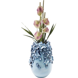 Kare Design Deko Vase Butterflies, Hellblau, Keramikvase für Kunstpflanzen, Schmetterling Motiv, Tischvase, Deko Vase, Steingut, 35 cm (H)