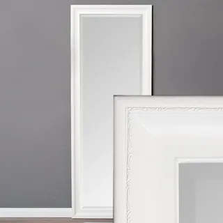 LEBENSwohnART Wandspiegel COPIA 180x70cm Pur-Weiß Spiegel Barock Holzrahmen Facette