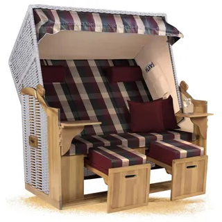 Strandkorb Hanse Ostsee XXL 2,5 Sitzer Volllieger Weiß 150cm breit, ideal für Garten, Terrasse und Balkon (Rot Grün Beige Kariert, Montiert)
