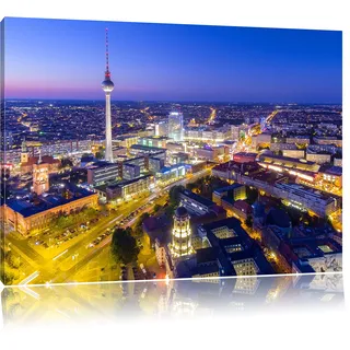Pixxprint Berlin City Panorama, Größe: 120x80cm, Leinwandbild, fertig gespannt, Wandbild, Dekoration, Kunstdruck, kein Poster
