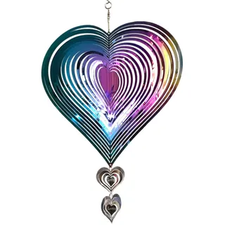 Windspiel Spirale Großes 3D-Herz Windspiel Kinetische Farbenfroher Mandala Edelstahl Erzeugt Beruhigende Lichtreflexe für Garten Fenster Meditation Dekoration