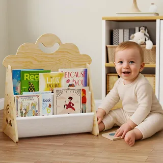 Giklux Kinder Bücherregal Holz, Montessori Bücherregal Kinder, Bücherkiste Kinder für Leseecke, Babyzimmer, Kinderbücherregal, Kindergarten & Klassenzimmer Kinderzimmer Bücherregale