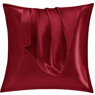 Vielit 2er Set Satin Kissnbezug 80x80 mit Zip,Weich wie EIN Silk Pillowcase,wie Seidenkissenbezug Geeignet für Curly Haar,Satin Kopfkissenbezug Kissenbezüge Rot Red Kissenhülle