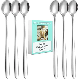 Latte Macchiato Löffel 20 cm aus Edelstahl 6 Stück | Langer Stiel für hohe Gläser und Tassen, spülmaschinengeeignet, für Eiskaffee, Cappuccino, Eis, Joghurt und Cocktails